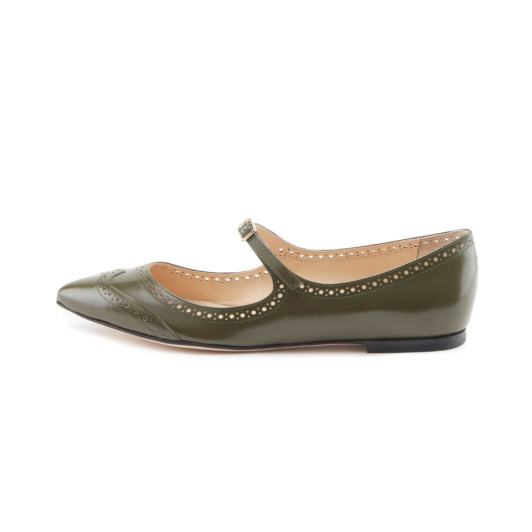 Ballerine in Pelle Verde Militare