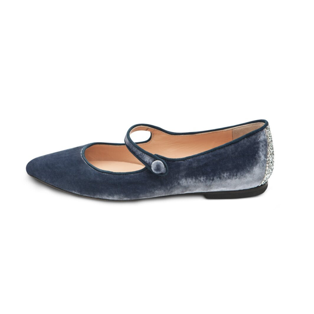 Blue velvet flat shoes Clearance