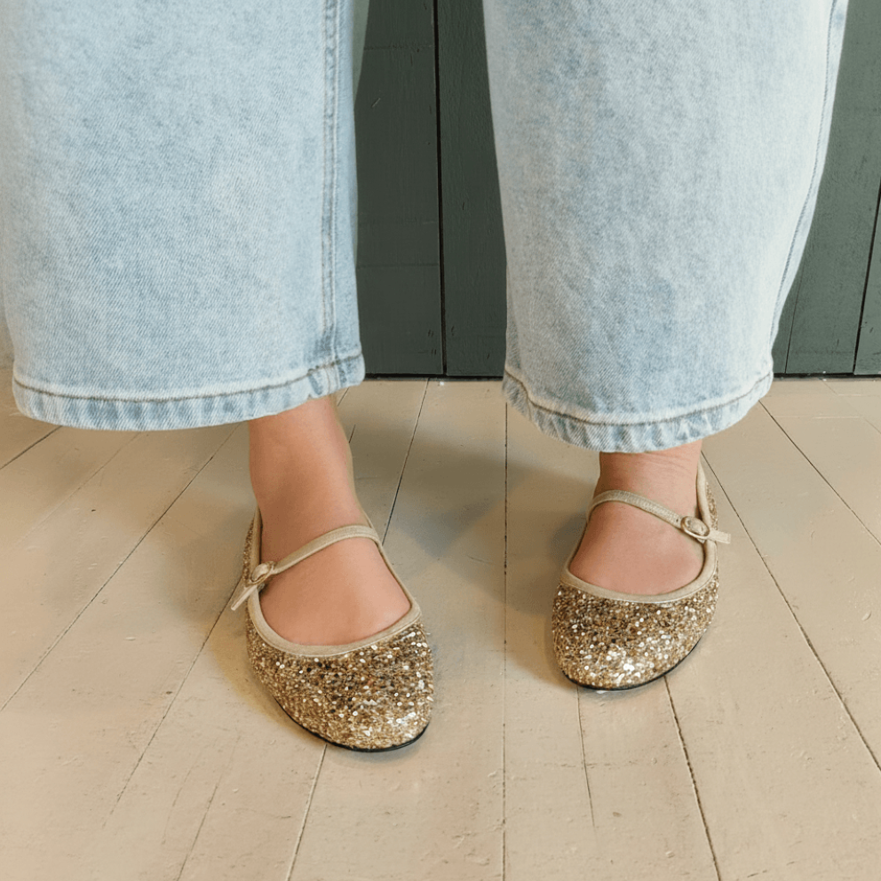 Ballerine Glitter Champagne Punta Tonda