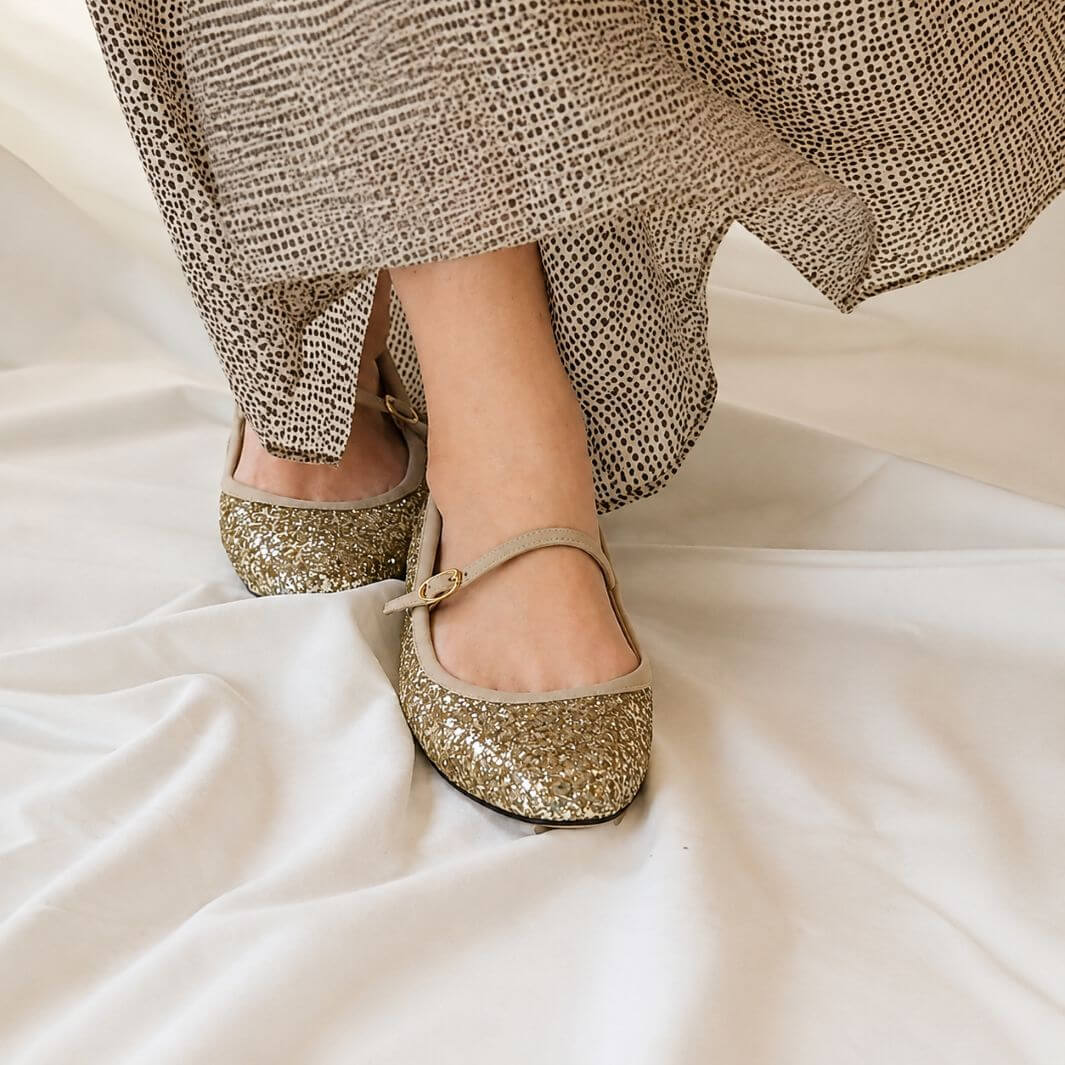 Ballerine Glitter Champagne Punta Tonda