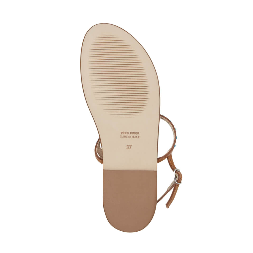 Turquoise Studded Leather Flip Flops