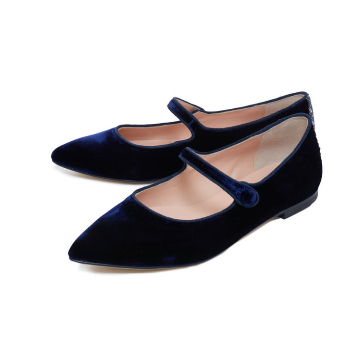 Blue Velvet Flat Shoes