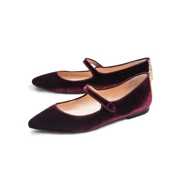Burgundy Velvet Flat Shoes