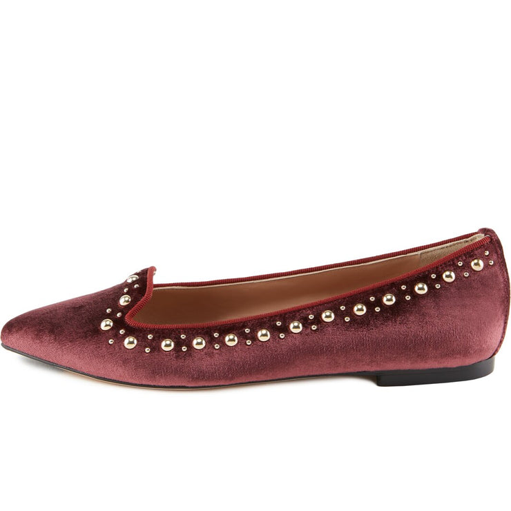 Burgundy Velvet Loafers with Studs