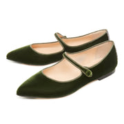 Dark Green Velvet Flat Shoes