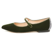 Dark Green Velvet Flat Shoes