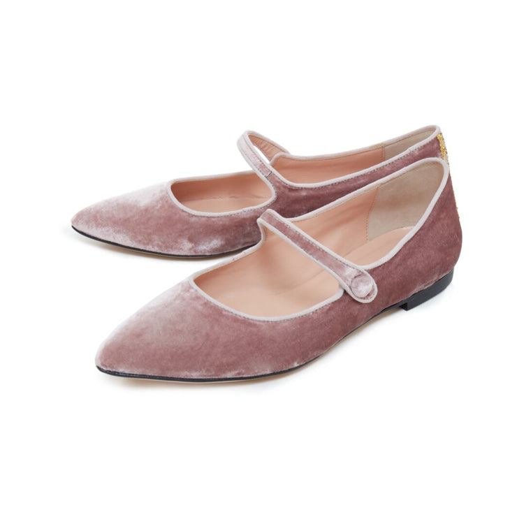 Rose Velvet Flat Shoes
