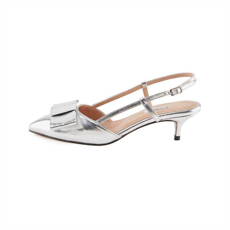 Silver Leather sandals with Kitten Heel