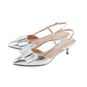 Silver Leather sandals with Kitten Heel