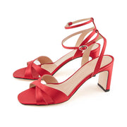Red Satin Heeled Sandals