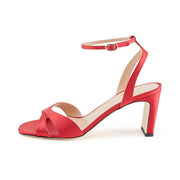 Red Satin Heeled Sandals