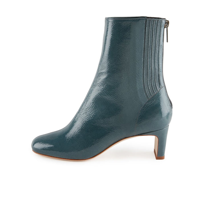 Petrol Patent Leather Ankle Bootie
